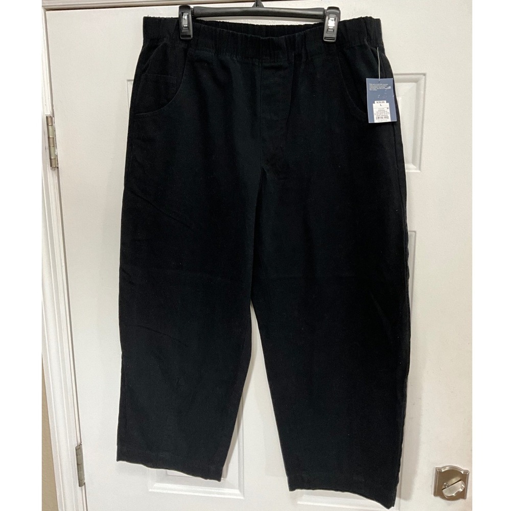 Universal Thread Womens Black Canvas Elastic Waist Cropped Wide Leg Pants Large